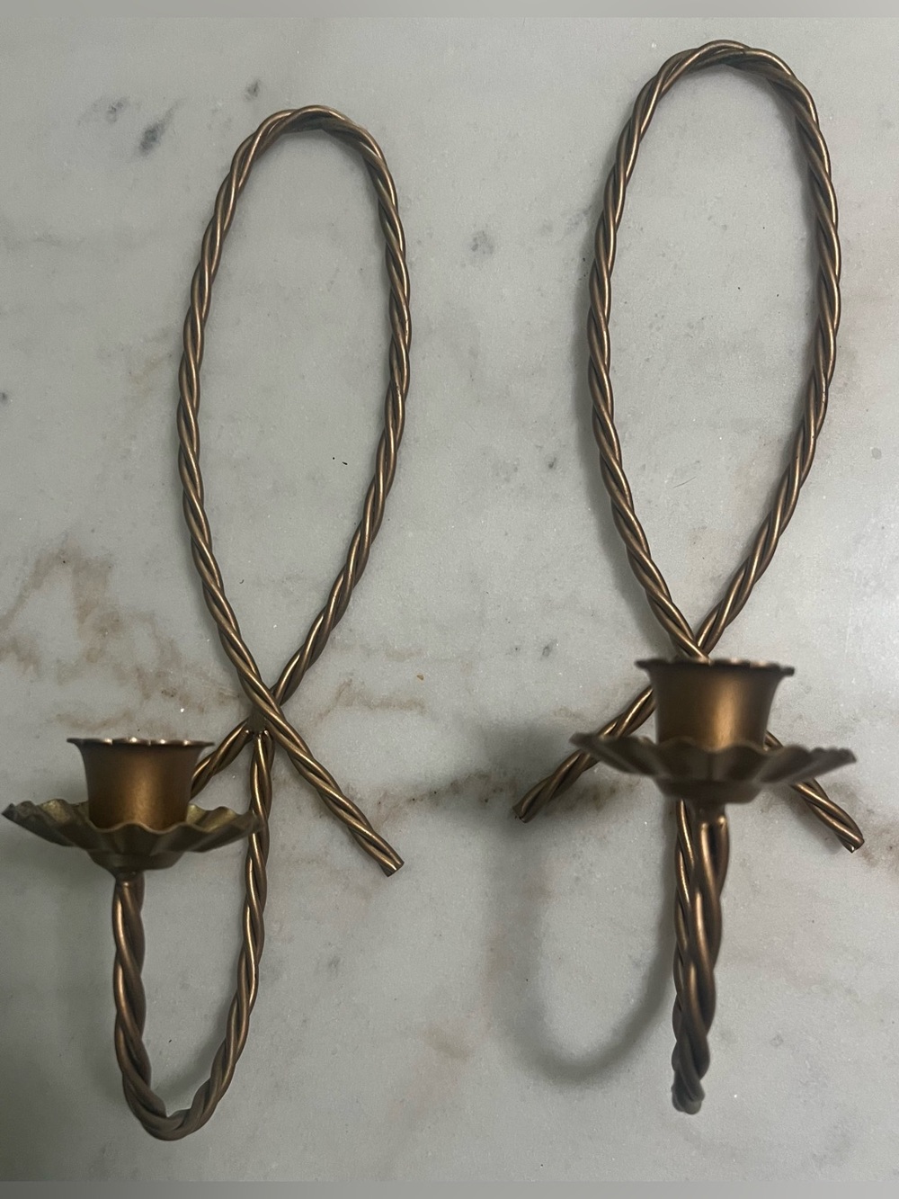 SET of 2 VTG Hollywood Regency Gold Metal Wire Twisted Rope  Wall Sconce 12"